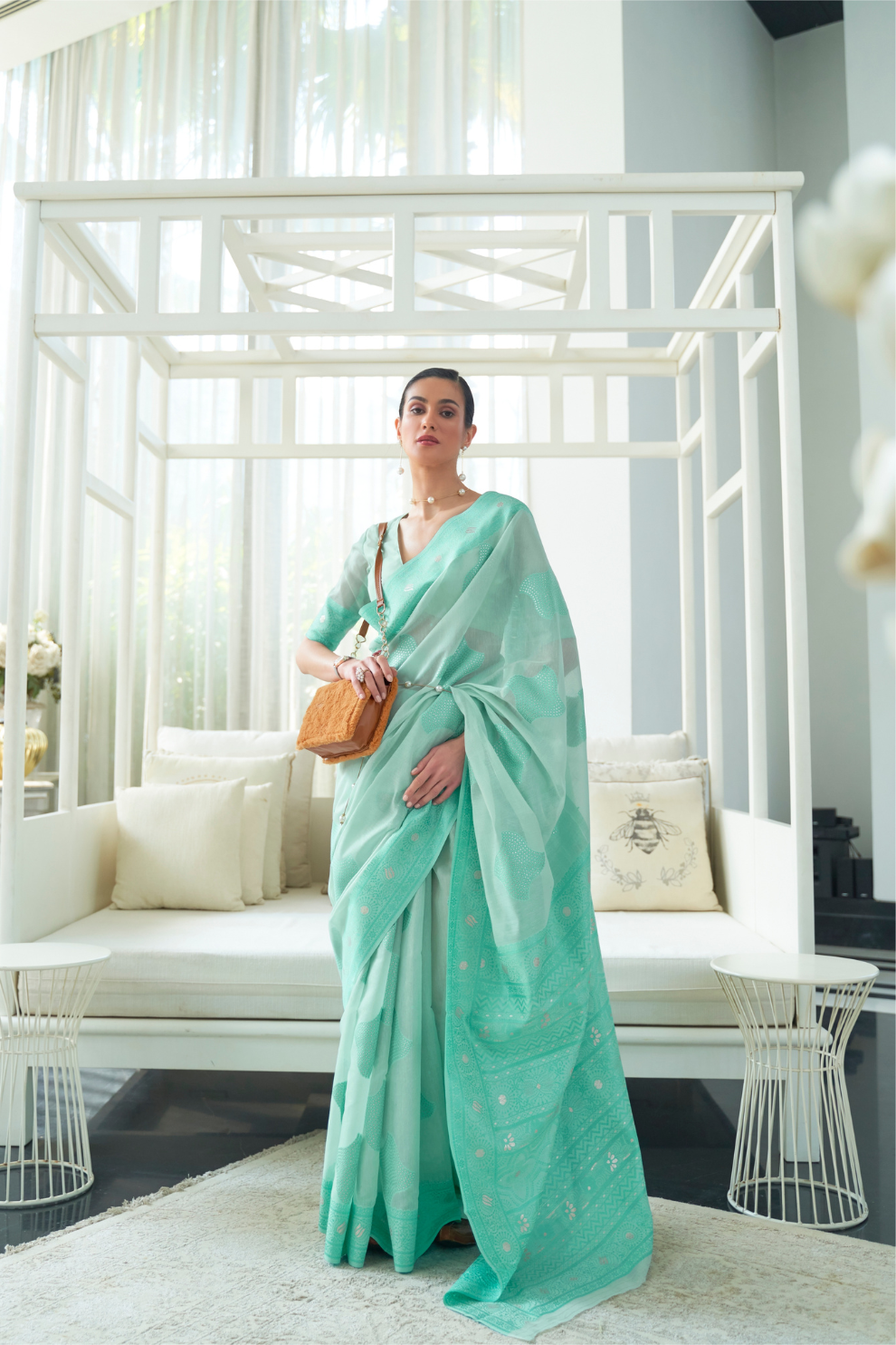 Classic Lucknowi Saree with Elegant Chikankari Silk Weaving Touch