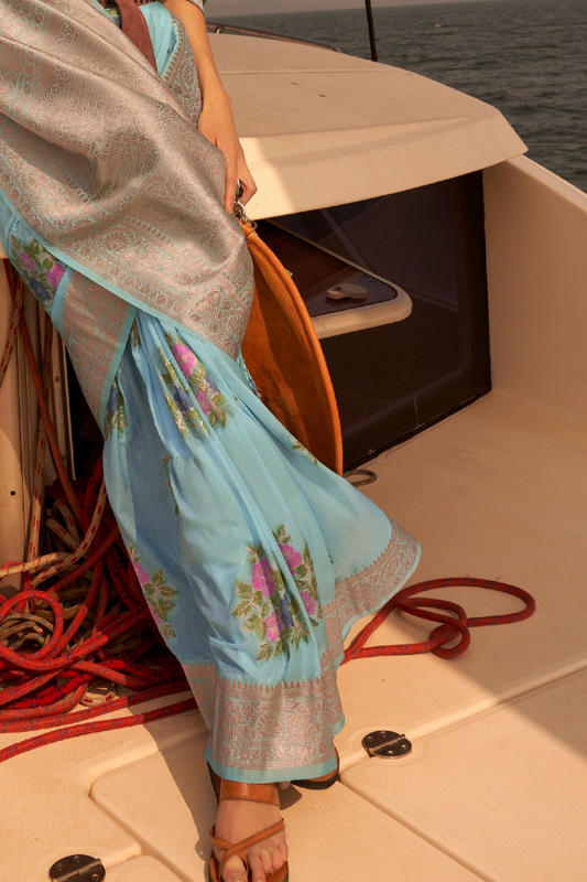 Chinon Nylon Saree with Elegant Handloom Weaving Design