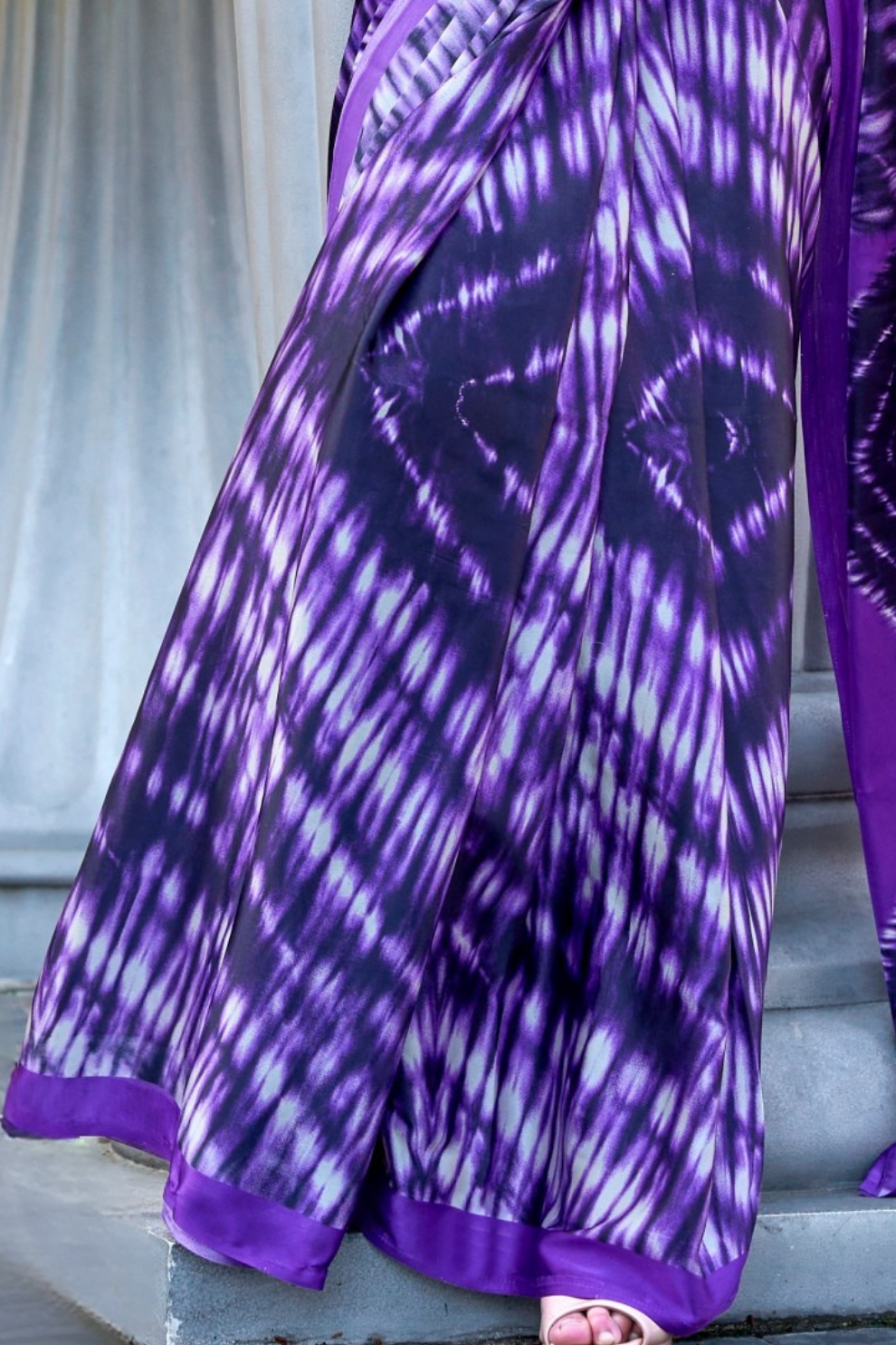 Contemporary Print Satin Crepe Saree with Chic Glossy Drape