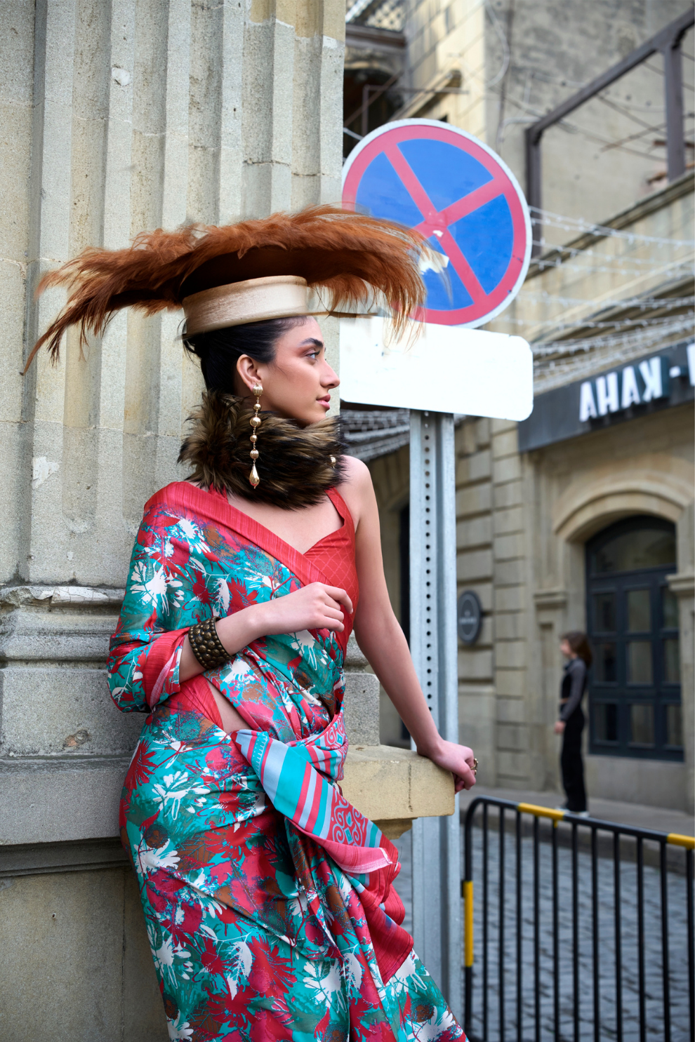 Contemporary Print Satin Crepe Saree with Chic Glossy Drape