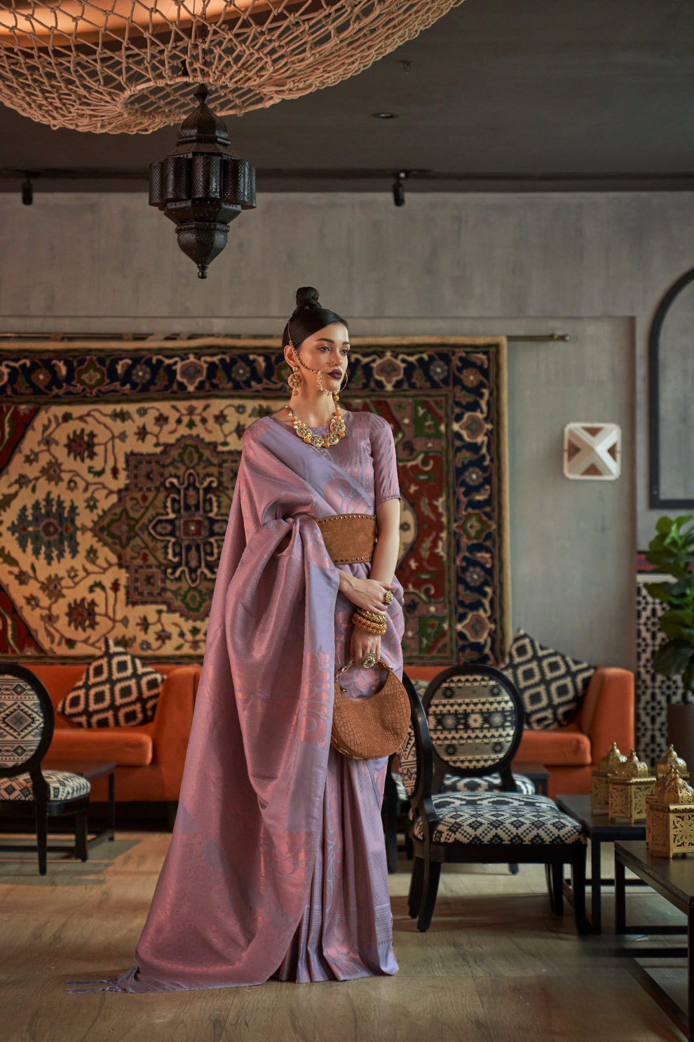 Elegant Art Silk Saree with Copper Zari Handloom Weaving