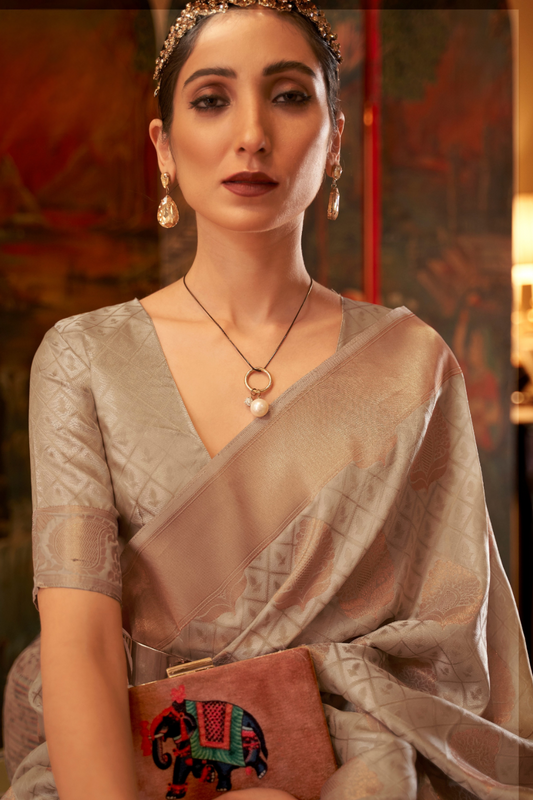 Handloom Woven Saree with Rich Copper Zari Detailing