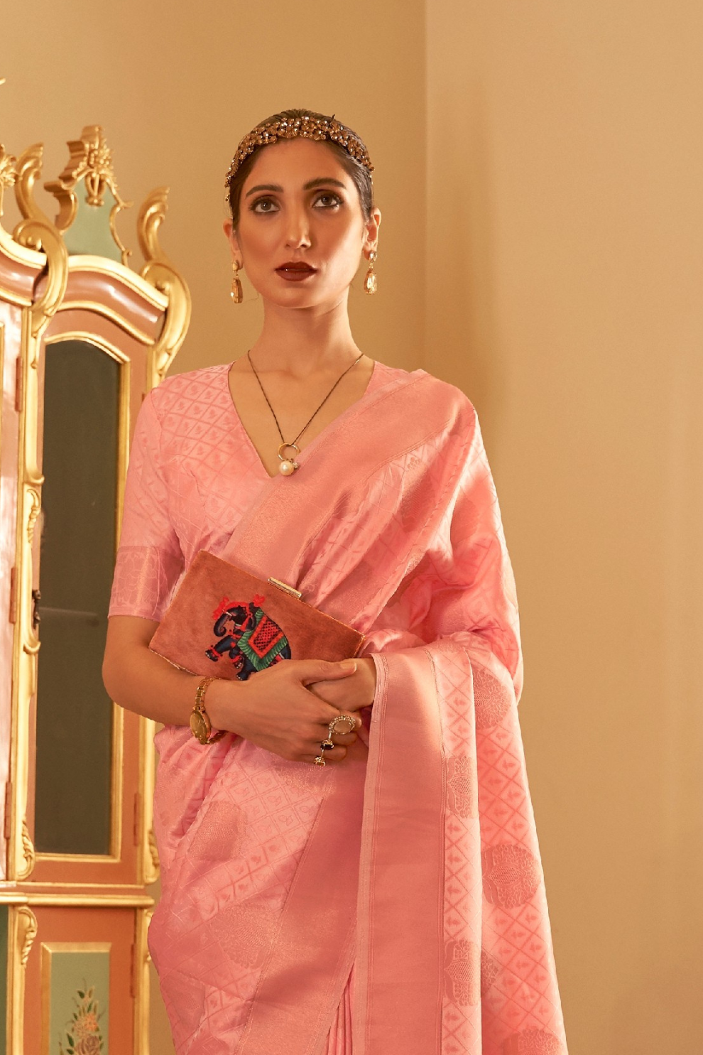 Handloom Woven Saree with Rich Copper Zari Detailing