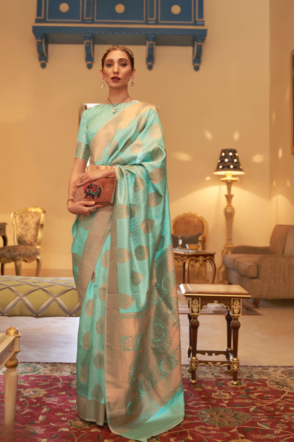 Handloom Woven Saree with Rich Copper Zari Detailing