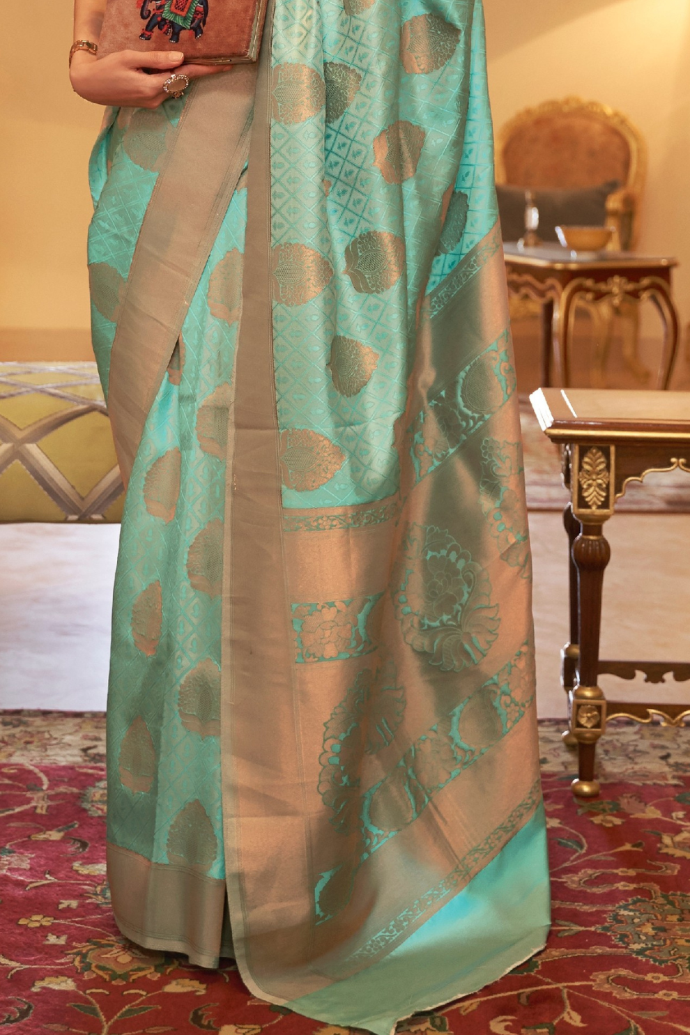 Handloom Woven Saree with Rich Copper Zari Detailing