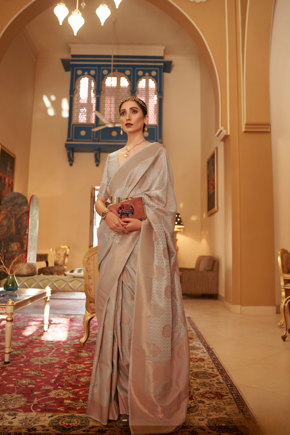 Handloom Woven Saree with Rich Copper Zari Detailing