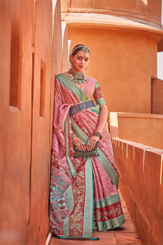 Graceful Patola Print Saree Set in Soft Cotton Silk Fabric