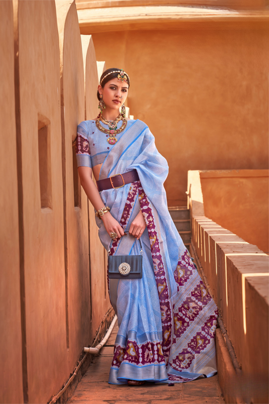 Graceful Patola Print Saree Set in Soft Cotton Silk Fabric