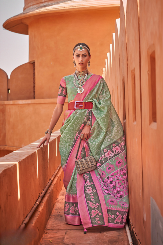 Graceful Patola Print Saree Set in Soft Cotton Silk Fabric