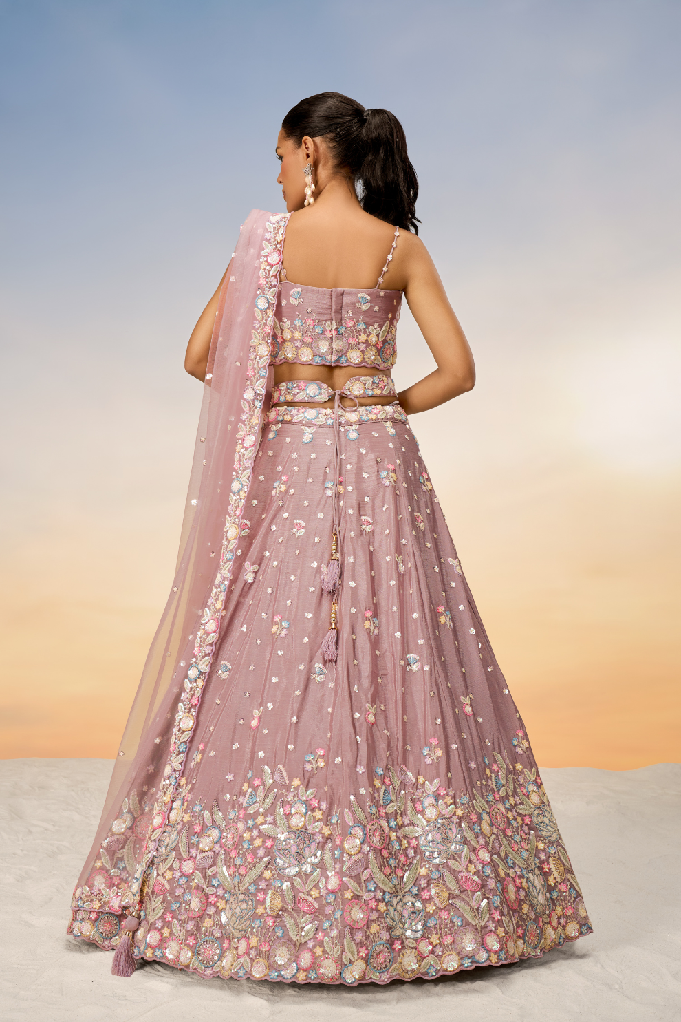 Chiffon Sequins And Thread Embroidery Lehenga Choli Dupatta