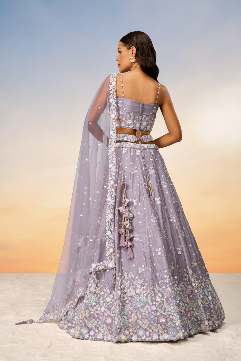 Chiffon Sequins And Thread Embroidery Lehenga Choli Dupatta