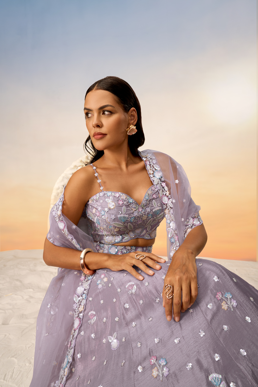 Chiffon Sequins And Thread Embroidery Lehenga Choli Dupatta