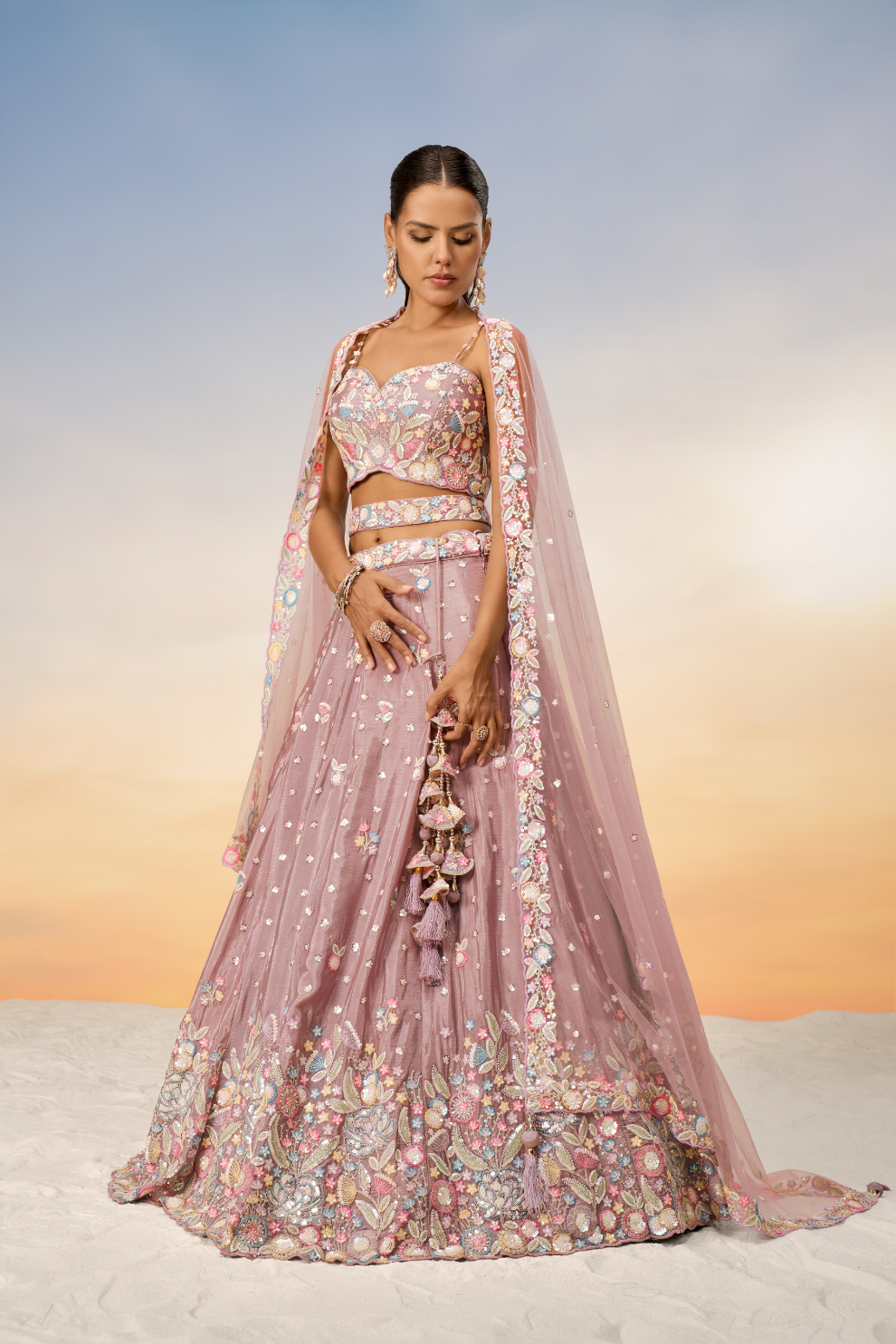 Chiffon Sequins And Thread Embroidery Lehenga Choli Dupatta