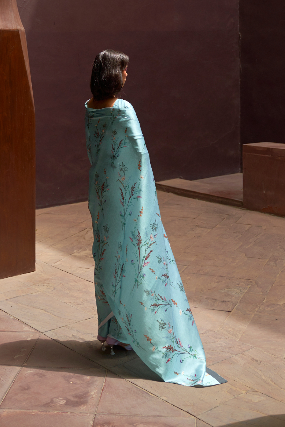 Digital Printed Satin Creep Saree with Smooth Silken Drape