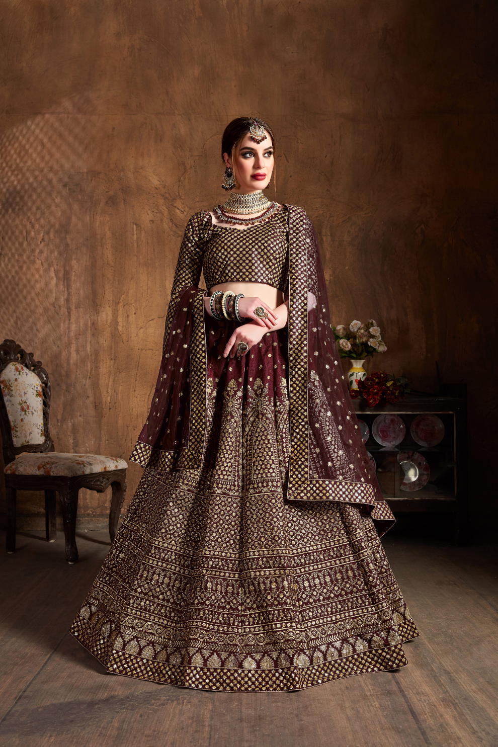 Elegant Dori, Badla & Sequins Embroidered Lehenga Set