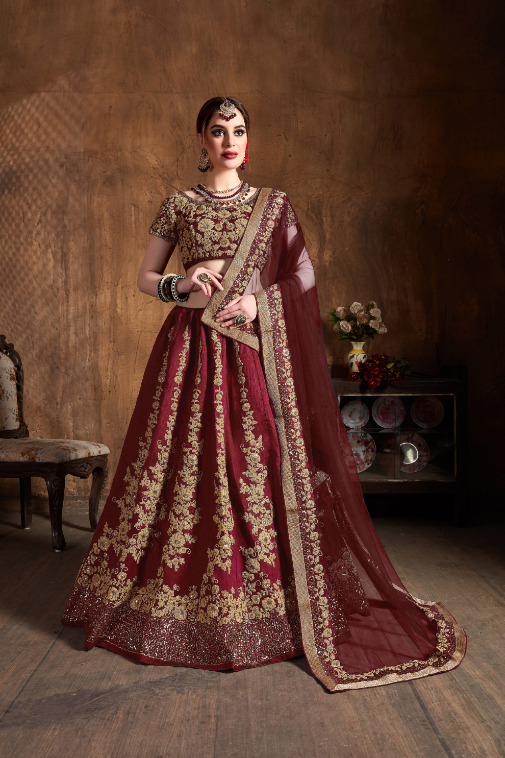 Elegant Dori, Badla & Sequins Embroidered Lehenga Set