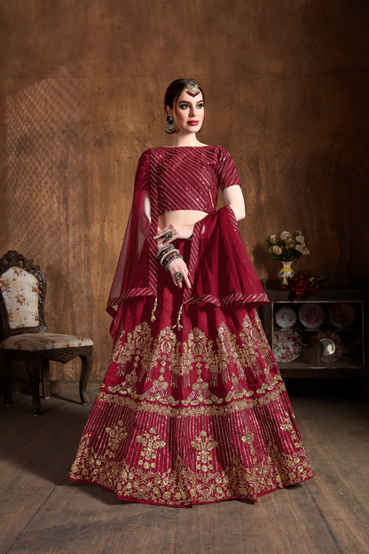 Elegant Dori, Badla & Sequins Embroidered Lehenga Set