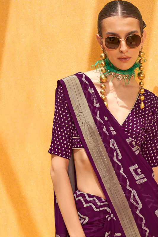 Daani Georgette Saree with Foil Print and Aqua Finish