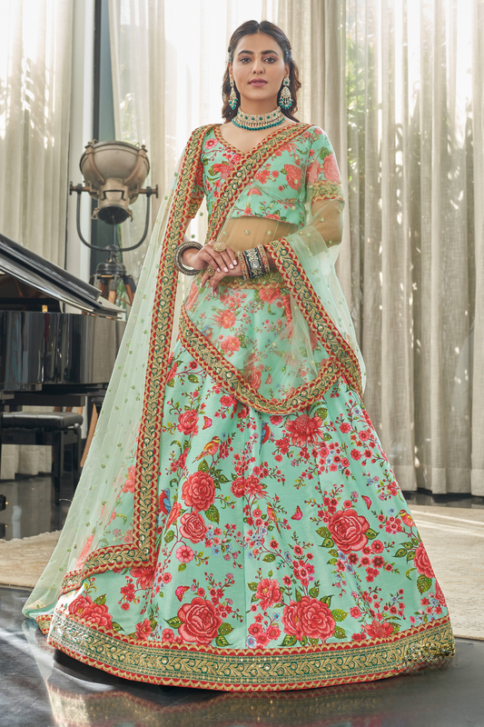 Digital Printed Lehenga with Dori, Sequins & Stone Embellishments