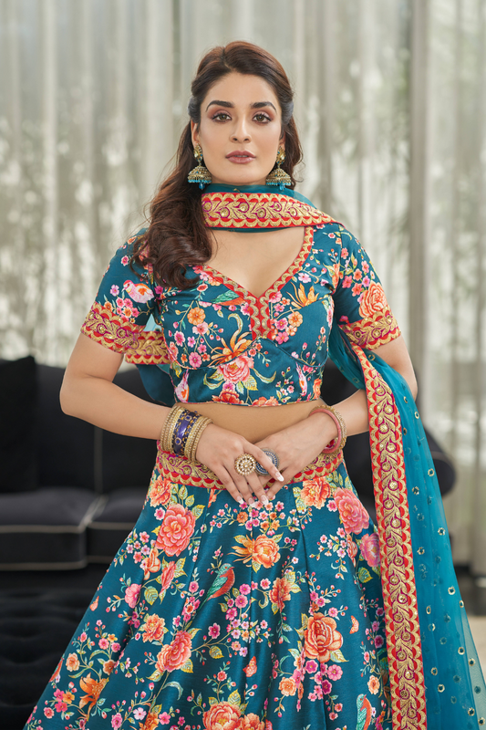 Digital Printed Lehenga with Dori, Sequins & Stone Embellishments