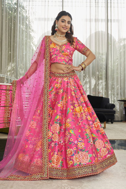 Digital Printed Lehenga with Dori, Sequins & Stone Embellishments