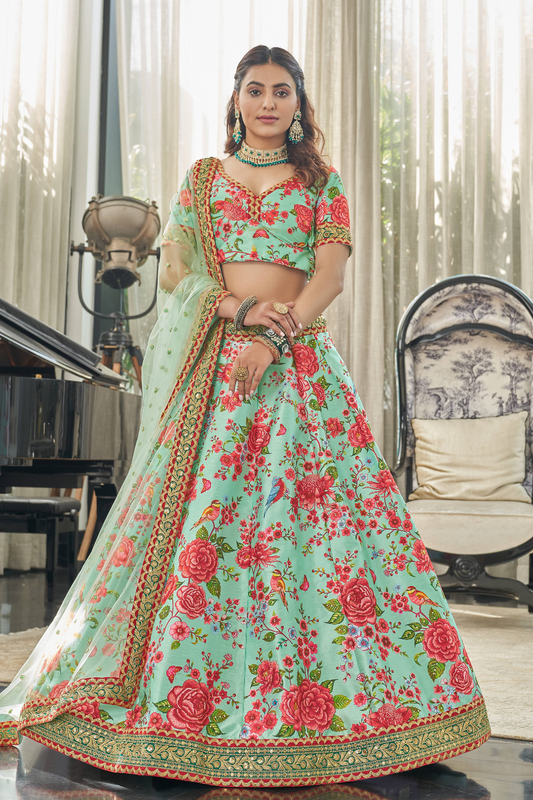 Digital Printed Lehenga with Dori, Sequins & Stone Embellishments