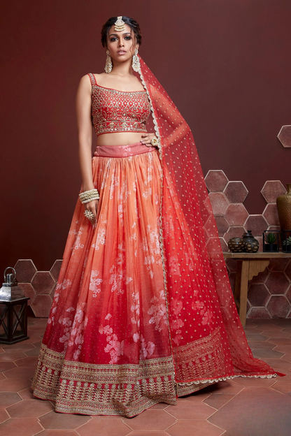Chiffon Lehenga Choli with Embroidery and Sparkling Embellishments