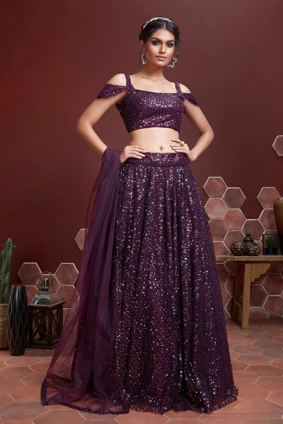 Chiffon Lehenga Choli with Embroidery and Sparkling Embellishments