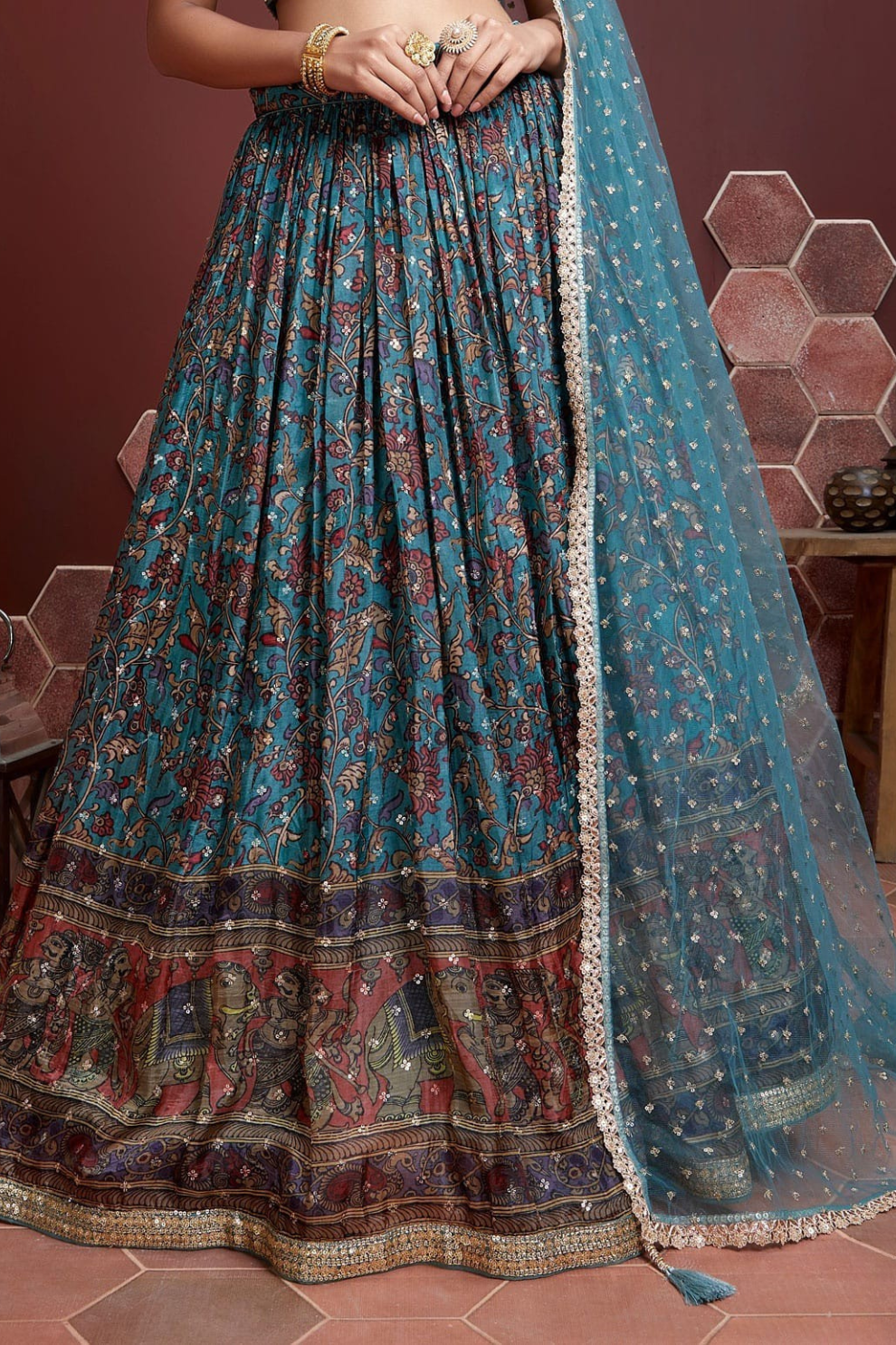 Chiffon Lehenga Choli with Embroidery and Sparkling Embellishments