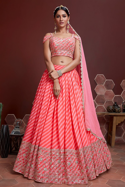 Chiffon Lehenga Choli with Embroidery and Sparkling Embellishments