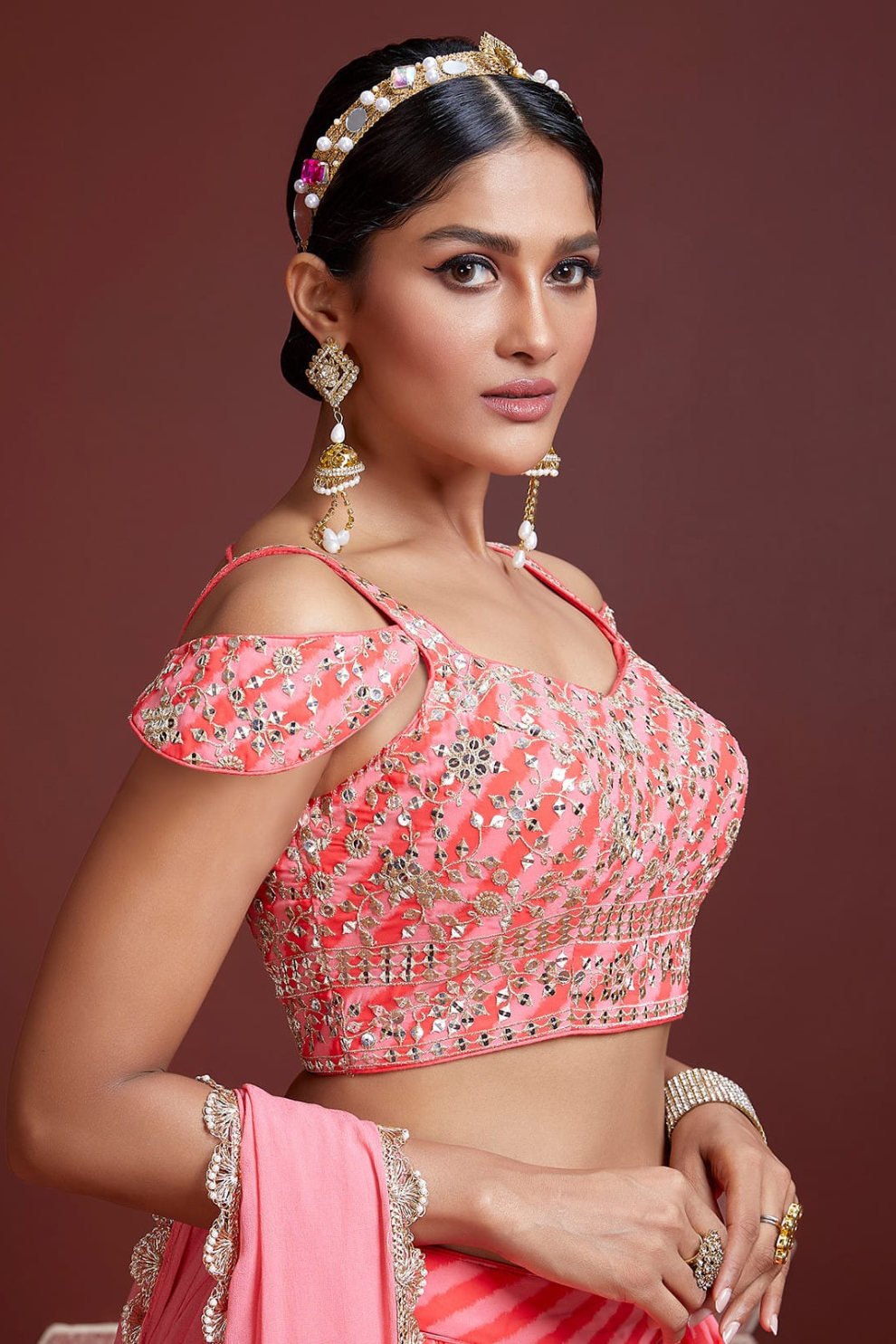 Chiffon Lehenga Choli with Embroidery and Sparkling Embellishments