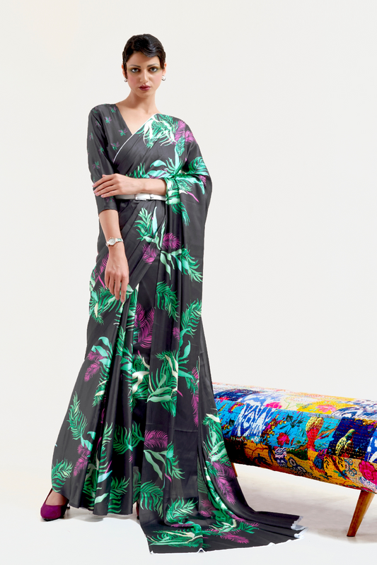 Casual Wear Satin Silk Saree with Smooth Finish