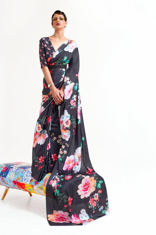 Casual Wear Satin Silk Saree with Smooth Finish