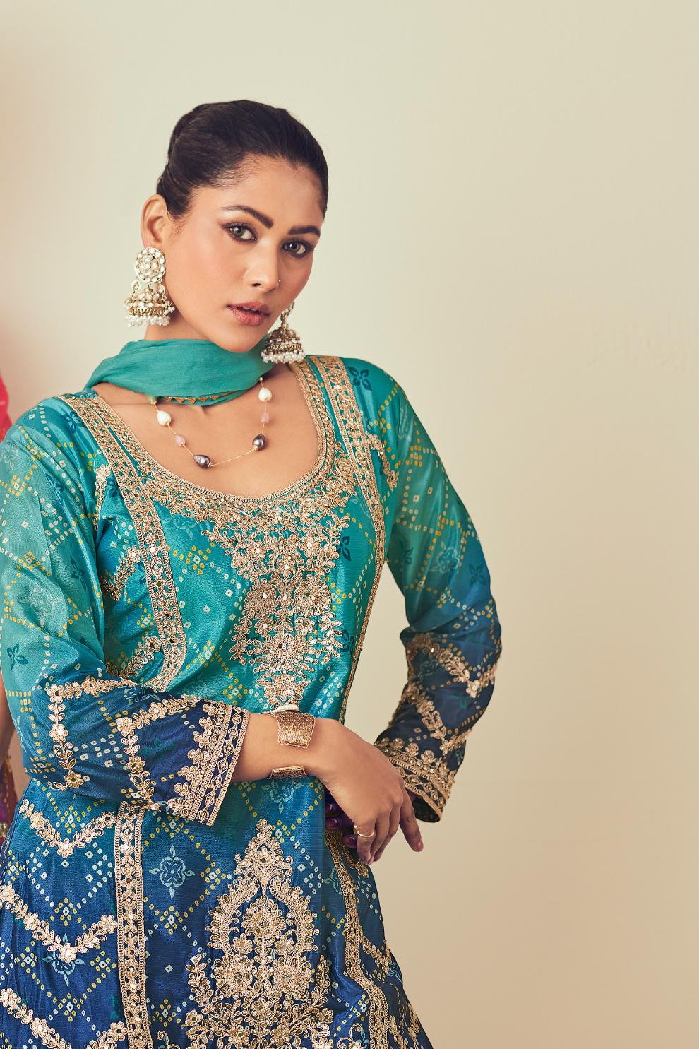 Royal Radiance Chinnon With Heavy Embroiderd Work  Palazzo Suit for the Modern Diva