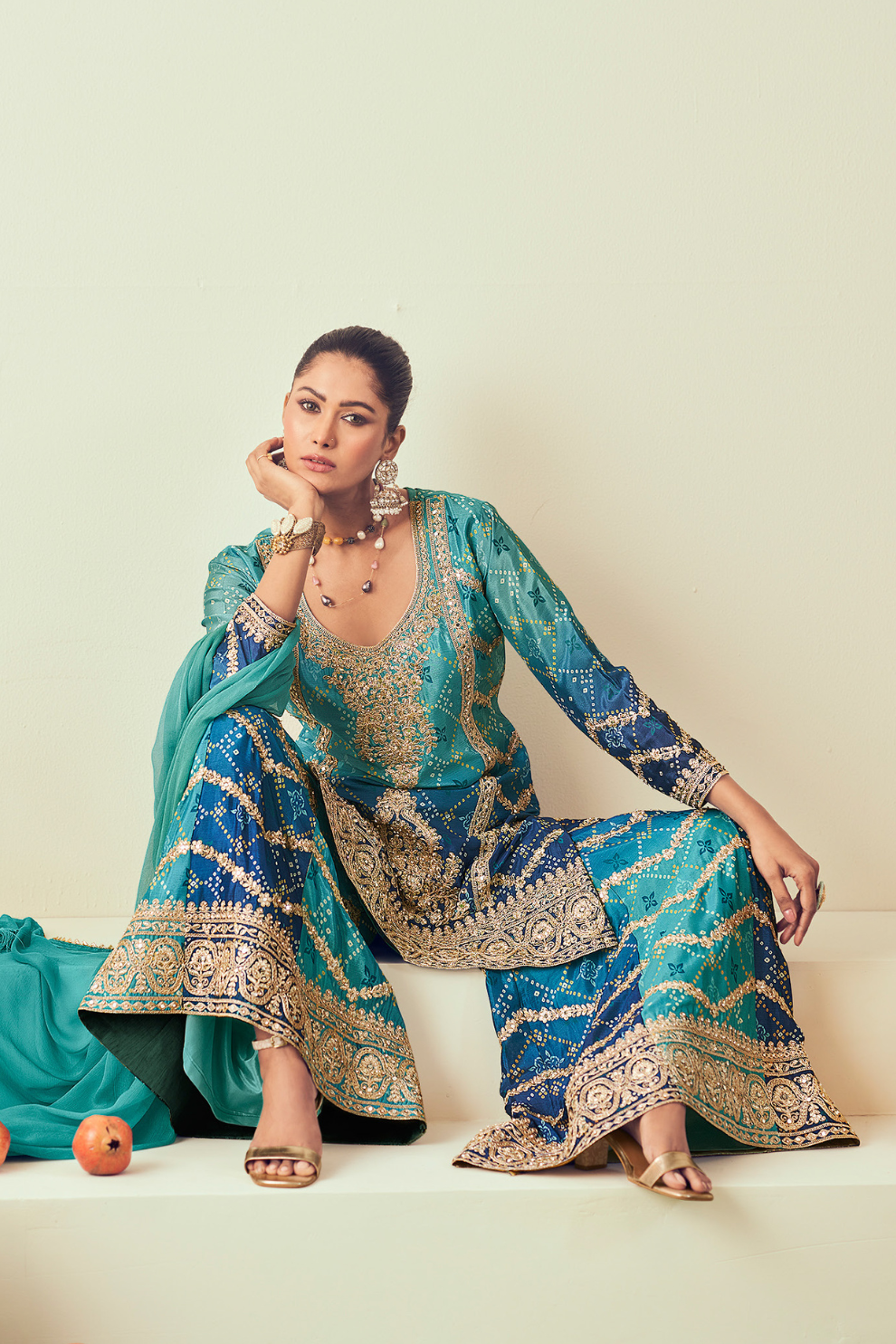 Royal Radiance Chinnon With Heavy Embroiderd Work  Palazzo Suit for the Modern Diva