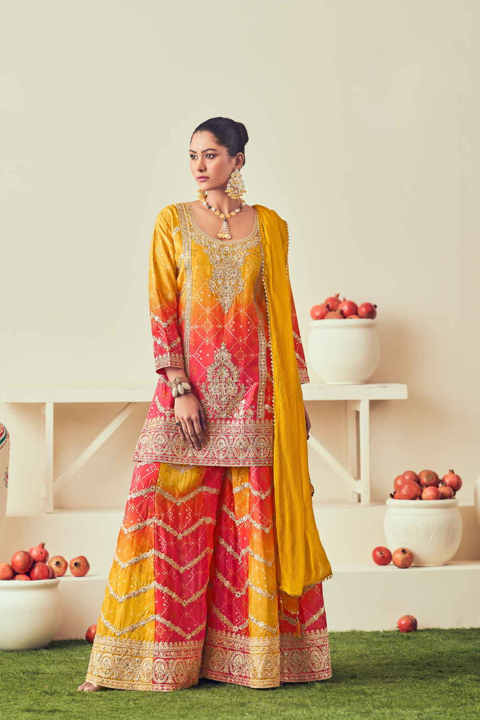 Royal Radiance Chinnon With Heavy Embroiderd Work  Palazzo Suit for the Modern Diva