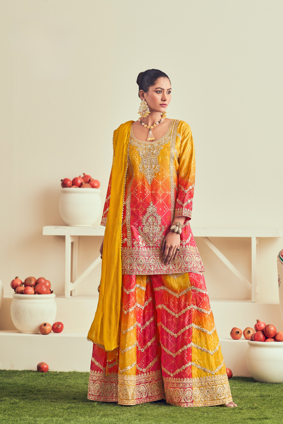 Royal Radiance Chinnon With Heavy Embroiderd Work  Palazzo Suit for the Modern Diva