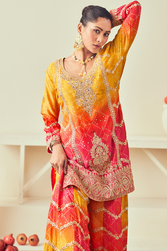 Royal Radiance Chinnon With Heavy Embroiderd Work  Palazzo Suit for the Modern Diva