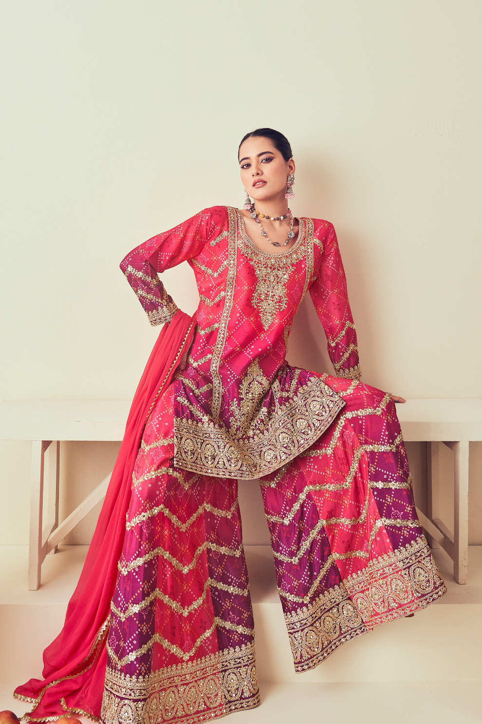 Royal Radiance Chinnon With Heavy Embroiderd Work  Palazzo Suit for the Modern Diva