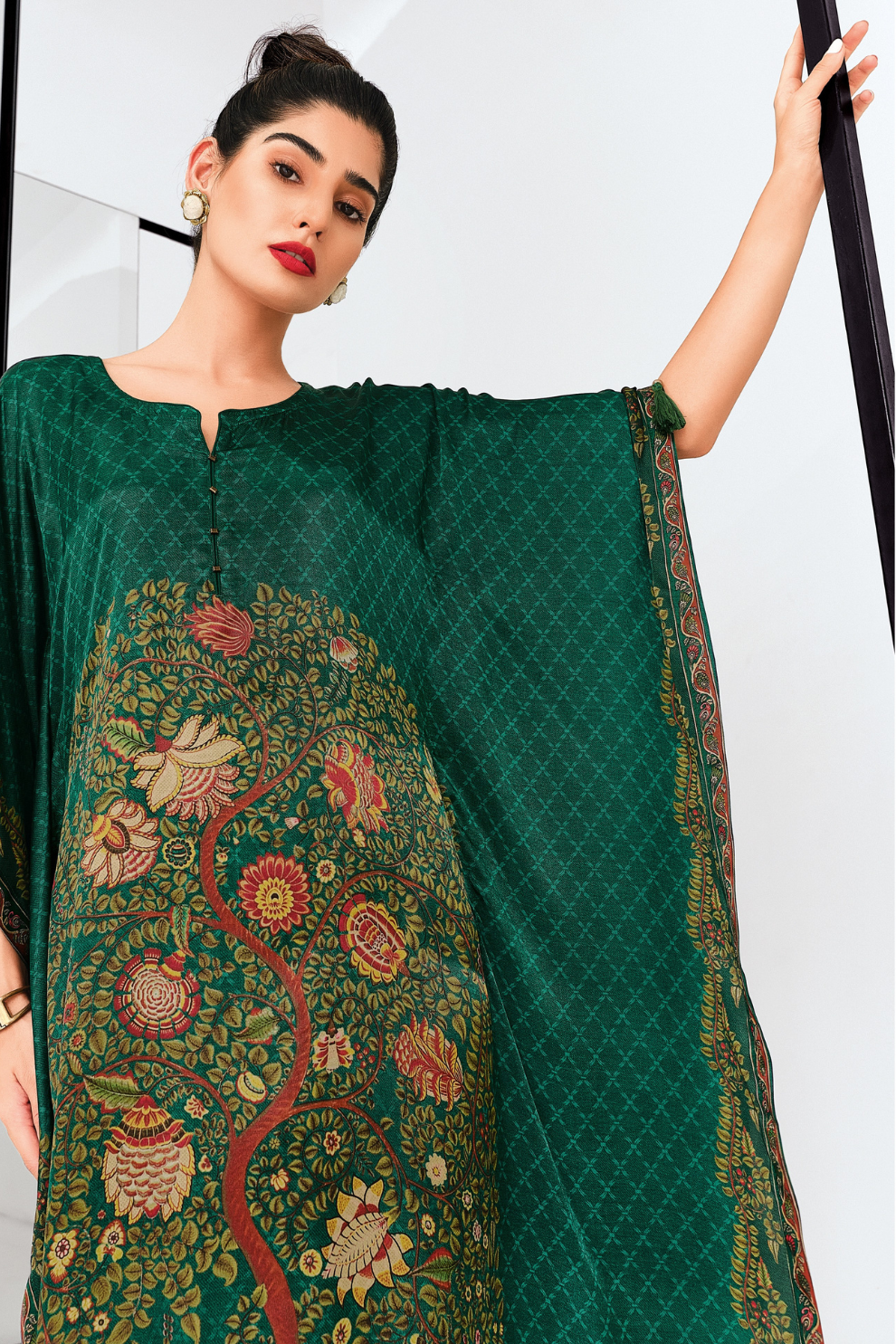 Gaji Silk Printed Kaftan Top Paired with Cotton Bottom