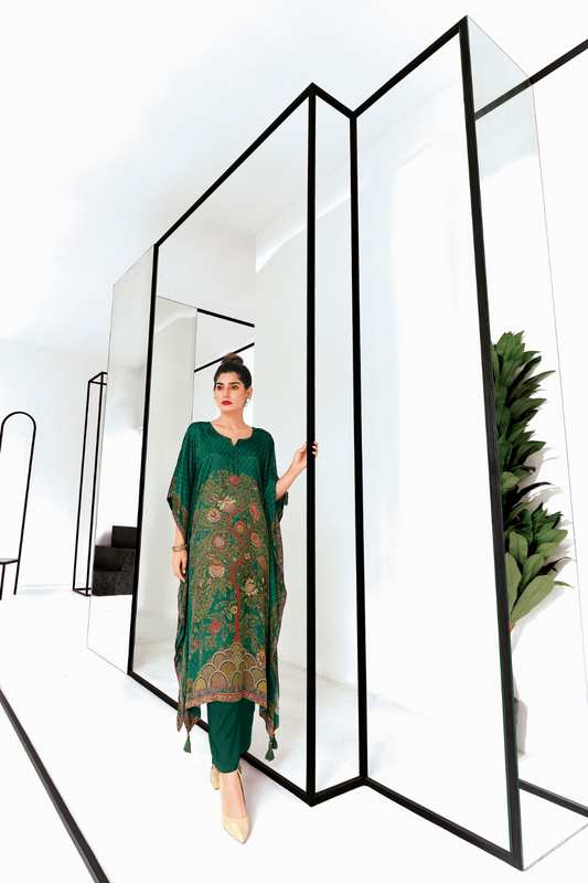 Gaji Silk Printed Kaftan Top Paired with Cotton Bottom