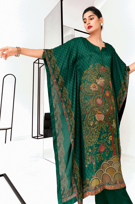 Gaji Silk Printed Kaftan Top Paired with Cotton Bottom