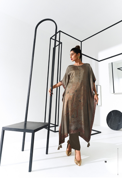 Gaji Silk Printed Kaftan Top Paired with Cotton Bottom