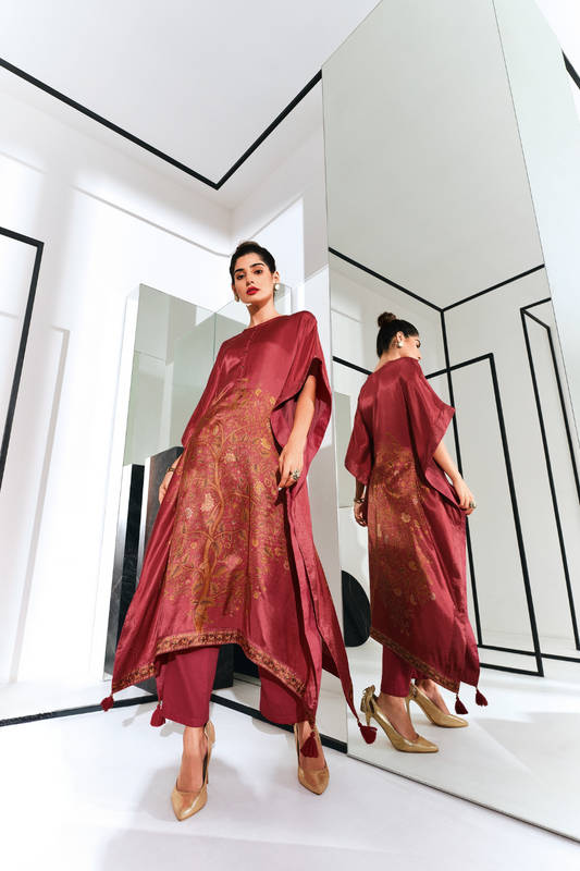 Gaji Silk Printed Kaftan Top Paired with Cotton Bottom