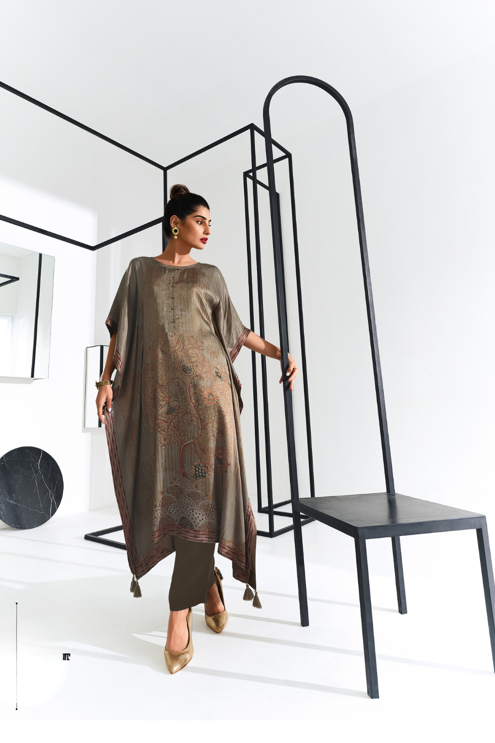 Gaji Silk Printed Kaftan Top Paired with Cotton Bottom