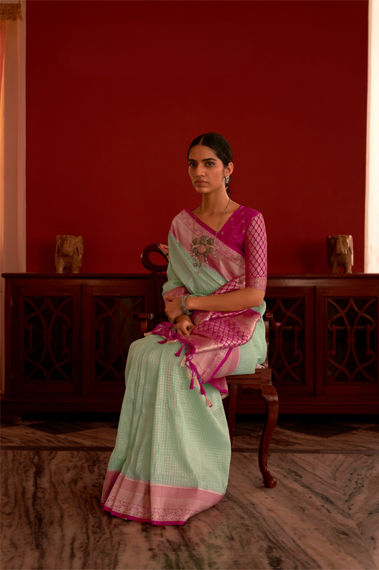 Pure Georgette Saree with Rich Traditional Jari Weaving