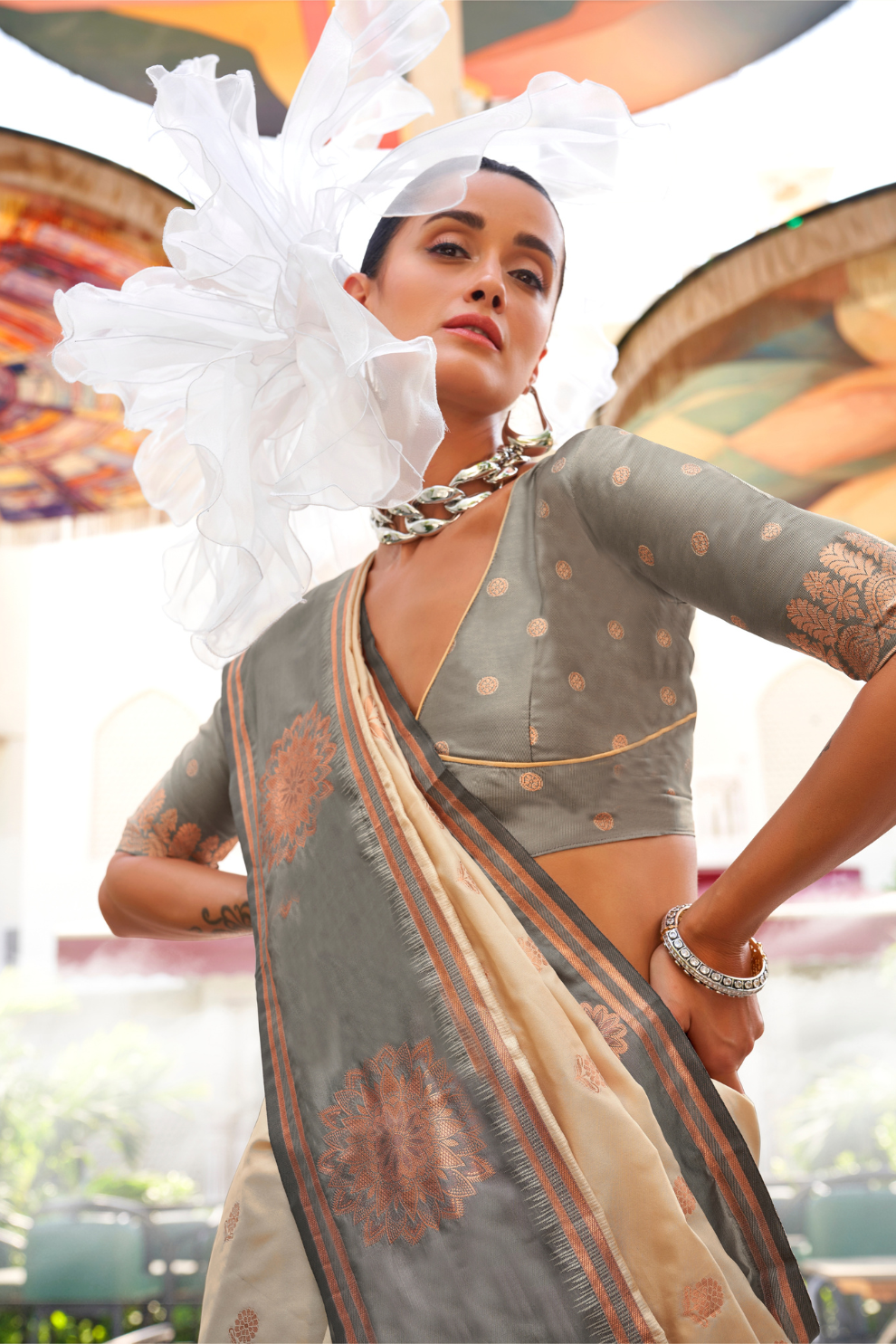 Pure Katan Banarasi Silk Blend Saree with Traditional Weaving