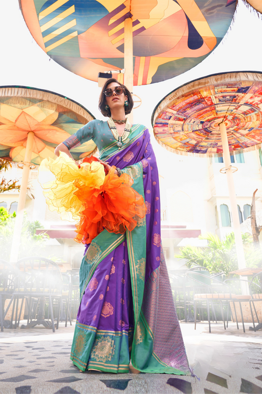 Pure Katan Banarasi Silk Blend Saree with Traditional Weaving