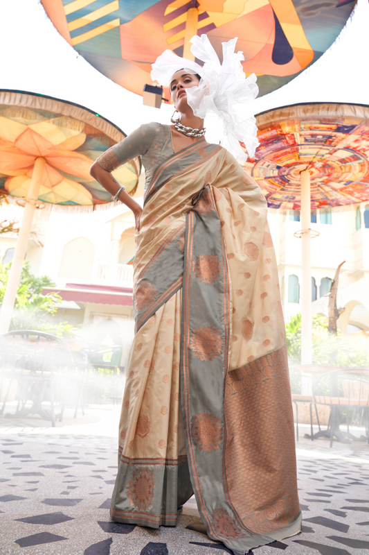 Pure Katan Banarasi Silk Blend Saree with Traditional Weaving