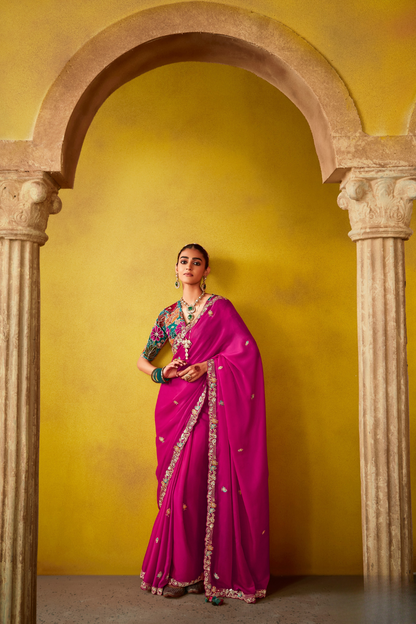 Tissue Silk Embroidered Saree with Sequins and Beads Work